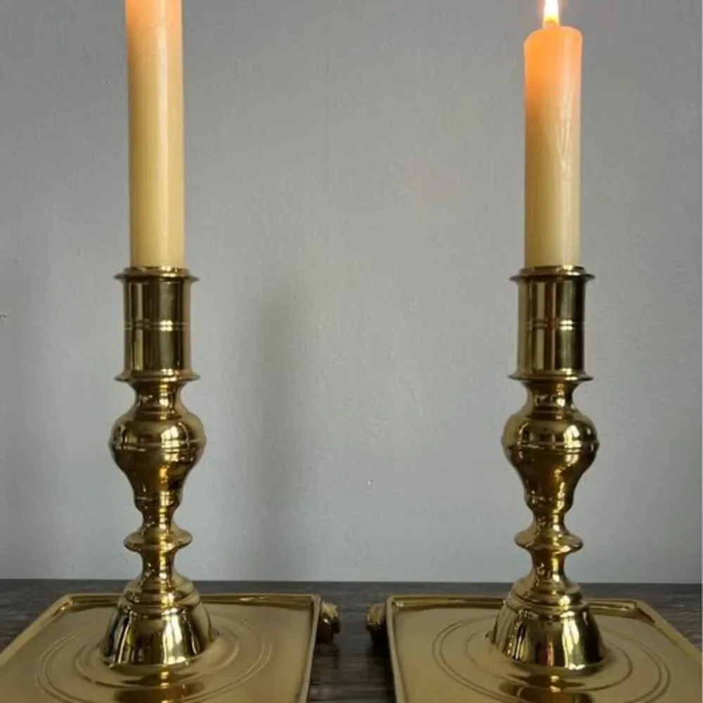 Pair of Vintage Shiny Brass Candle Holders